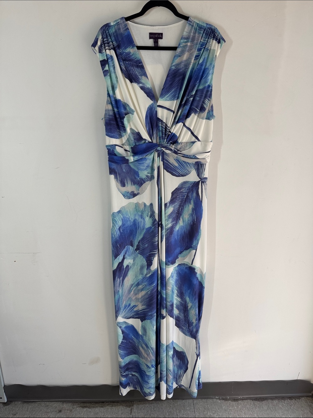 Long Tall Sally Blue White Floral Maxi Dress Tropical Resort 16 Summer Vacation